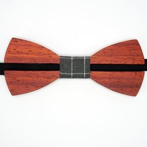 Bow Tie Red Wood Modern Design Elastic Band 18"